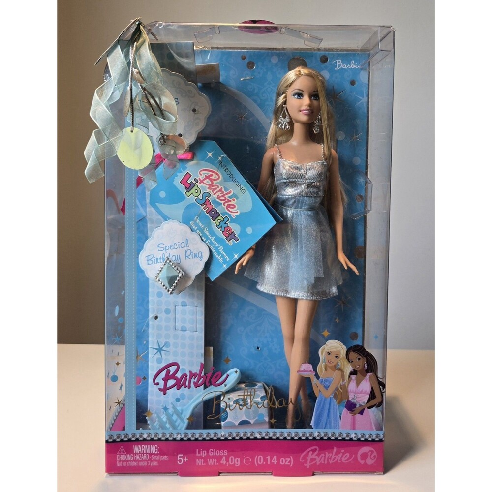 Barbie Lip Smacker Birthday Doll 2007 Silver Dress Berry Sweet NRFB Mattel